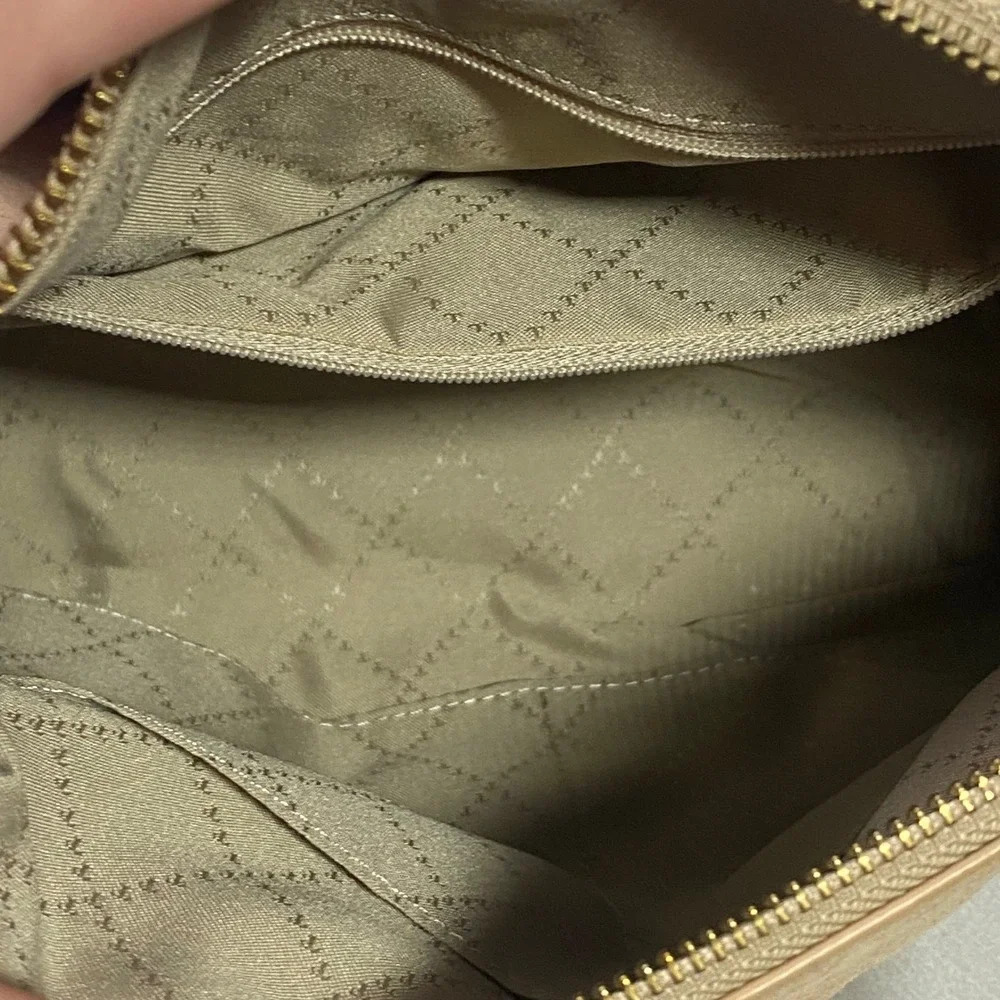 Talbots Tan Suede Brown Leather Whipstitch Tassel Satchel Crossbody Bag Purse
